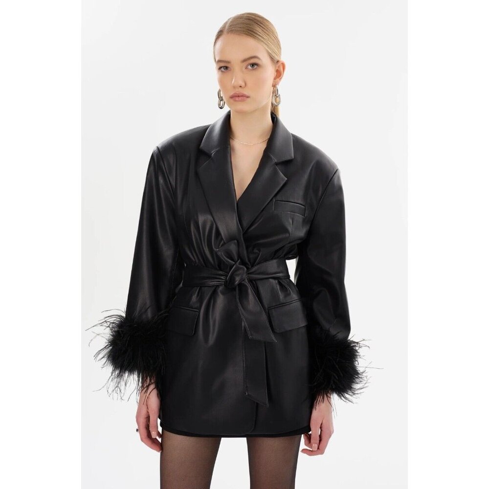 LAMARQUE Galia Faux Leather Oversized Blazer  Black Feather